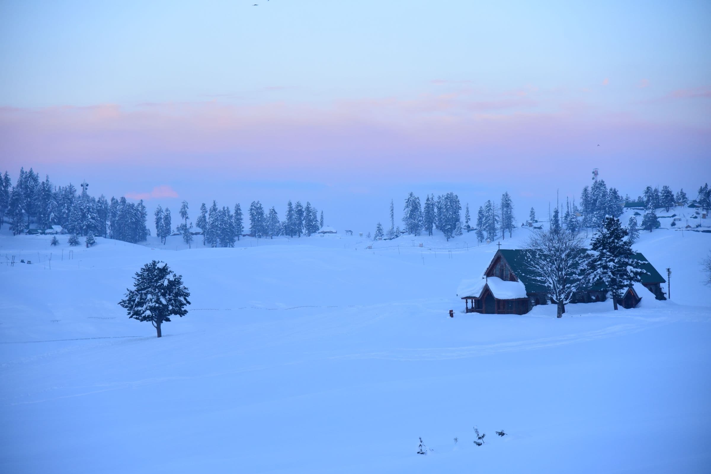Cabin Snow Dusk